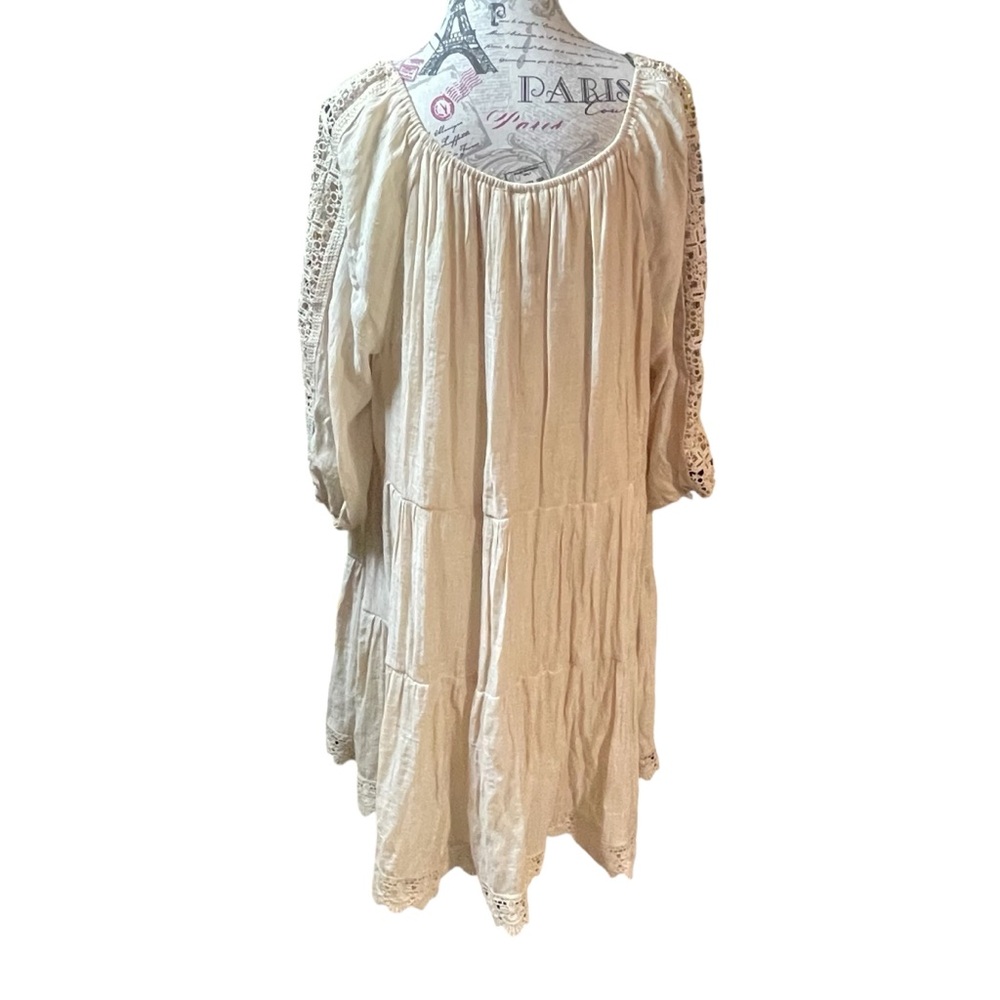 Boho Cream Peasant Dress with Crochet Trim - Picture 3 of 7